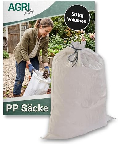 AGRIplus Gewebesäcke 100 Stück I 600 x 1050 mm I Bändchengewebesäcke aus Polypropylen I Säcke mit stabilem Boden & 50 kg Volumen I Vielseitig einsetzbar für Bau & Garten