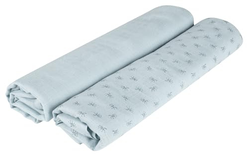 roba organic 2er Set Puck- und Stilltuch 'Lil Planet' hellblau/sky, Bio-Baumwolle, GOTS, 120x120cm