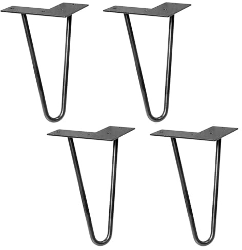 WAGNER Möbelbeine/Tischbeine/Möbelfüße - Hairpin Legs 4er Set - Retro - Stahl pulverbeschichtet schwarz, 12 x 12 x 20 cm, Beine konisch/schräg verlaufend, integrierte Anschraubplatte - 12822004