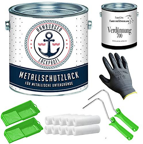 Hamburger Lack-Profi Barniz protector de metal brillante gris aliminium RAL 9007 gris metal pintura protectora metal pintura con juego de pintura (X300) y dilución (1 L) (2,5 L)