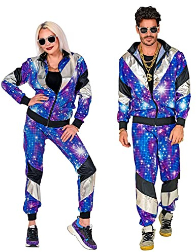 W WIDMANN MILANO Party Fashion - Trainingsanzug Disco Style | Jacke und Hose, Kostüm im 80er Jahre Look, Retro Jogginganzug für Karneval, Mottoparty