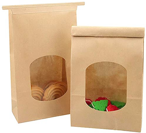30 Piezas Bolsas Papel Kraft Brown,Bolsa De Papel De Alimentos,Bolsas De Papel Kraft Diy,Bolsas Regalo Kraft,Con Ventana Transparente Y Alambre De Sellado,Puede Poner Dulces,Galletas,Nueces,Pan
