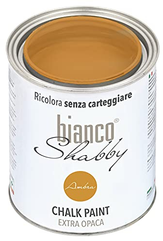 bianco Shabby® Ambra (Bernstein) - (1 Liter) Chalk Paint Kreidefarbe auf Wasserbasis für alle Oberflächen – geruchsneutral, einfach zu verarbeiten, extra matt