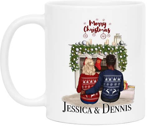 Kiddle-Design Pärchen Weihnachts-Tasse Personalisiert mit Namen Paare Weihnachten Geschenk Freund & Freundin Individuelle Pärchen Xmas Kaffeetasse