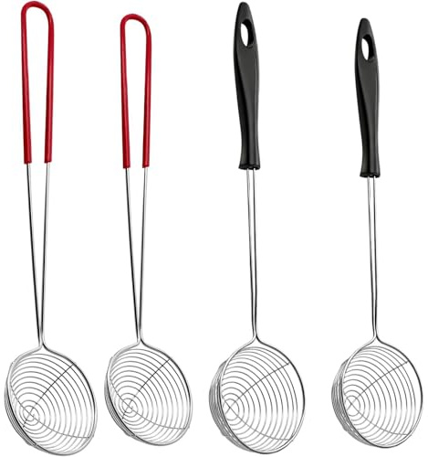 LATRAT 4 Pcs Edelstahl Fondue Sieb, Spinne Sieb Skimmer, Skimmerlöffel, Schaumlöffel Spinne Siebkelle Sieblöffel Für Garen Von Gemüse Pilzen Fleisch Fisch