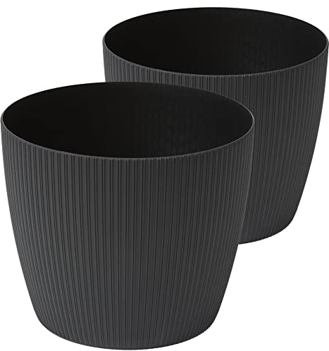 Tymar Blumentopf, 2er-Pack, Runde Form, Übertopf ((2pack) Schwarz, ø 25,5 cm)