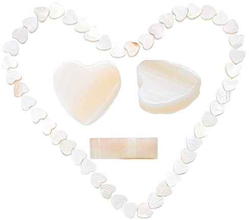 SUNNYCLUE 1 Schachtel 1 Stränge Poliertes Herz Natürliches Süßwasser Perlmutt Muschelperlen Weiße Meeresmuschel Flacher Abstandshalter Lose Perle Für Schmuck Meking Basteln Halsketten Armbänder