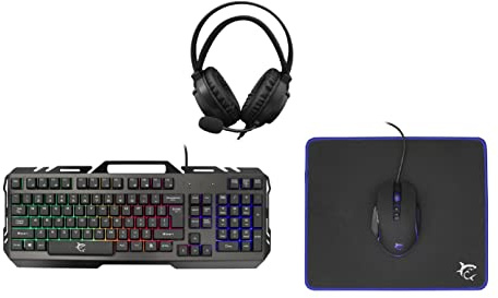 White Shark, Cheyenne, Combo 4-in-1, Gaming-Set Bestehend aus Maus mit LED-Beleuchtung 4 Farben, Tastatur mit Anti-Ghosting-Funktion, Gaming-Headset mit Mikrofon und Mouse-Matte, Schwarz