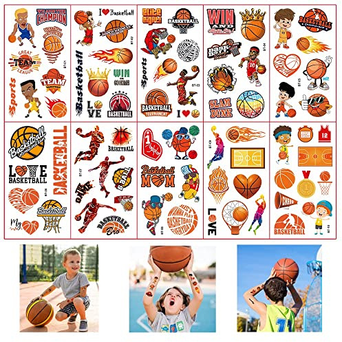 Ballon de Basket Tatouage Temporaire, Basketball Tatouage Ephemere Enfant, 30 Feuilles 240PCS Basket Ball Faux Tatouages Autocollants Kit, Tattoo Temporaire, Tatouage Imperméable, pour Enfant