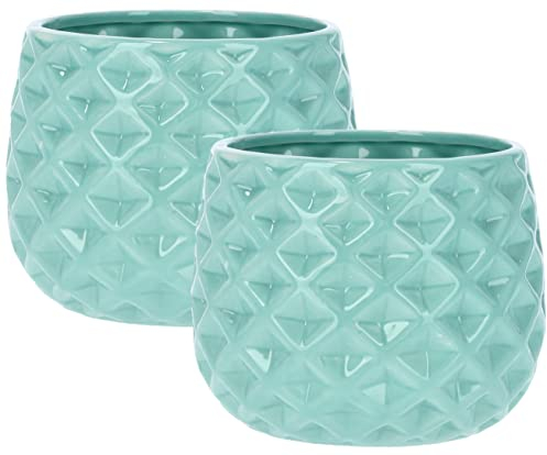 KOTARBAU Lot de 2 cache-pots en céramique - Diamètre : 13 cm - Pour fleurs et plantes - Bleu FKS251