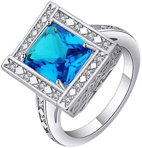 Aotiwe Matching Rings, Freundschaftsringe Beste Freundin 4 Zinken Silber mit Blau Rechteckschliff Zirkonia Größe 60 (19.1)
