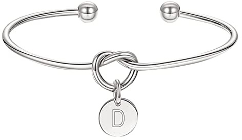 Xmiral Plaqué Amour Noeud Initial Disque Bracelet Tous Les 26 Lettres Alphabet Manchette Bracelet Bracelet Bracelets en Argent pour Femmes Filles en Plusieurs Anneaux