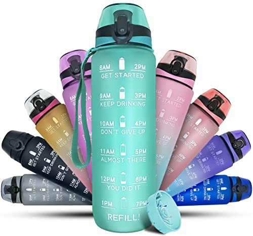 K-MART Water Bottle 1L Sports Water Bottle with Motivational Time Marker, Dishwasher Safe Leak-proof Drink Bottle BPA Free Non-Toxic for Running,cycling, Gym, School & Office (Green)