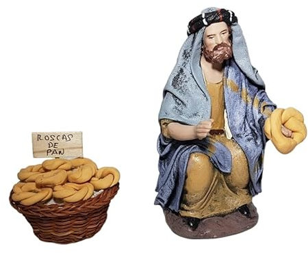 Arte Pesebre - Pastor Sentado vendiendo roscas, para Figuras de 17 cm