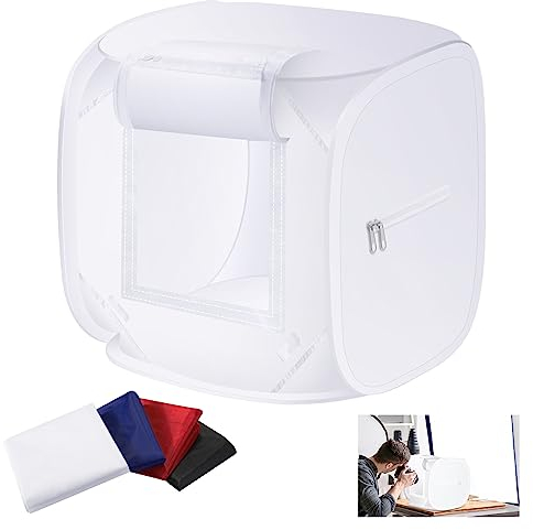 NEEWER 40cm Fotostudio Aufnahmezelt, verbessertes faltenfreies Nylon, verbesserte Lichtweichung und Streuung, Faltbare Fotobox mit 4 Hintergründen (Rot/Blau/Schwarz/Weiß) für Produktfotografie,STL-40