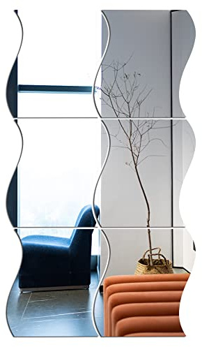 Uposao Spiegel Wandaufkleber, 6 Stück/Set Wellenform 3D-Spiegelkunst Wandaufkleber Modische Acryl Spiegelfliesen Aufkleber Selbstklebende für Zuhause, Wohnzimmer, Schlafzimmer, TV, Wanddekoration