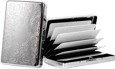 EYIDADAE RFID Metal Shielded Credit Card Holder Case for Men's and Women's Travel Wallets, Holds 7 Credit Cards (Light Silve)