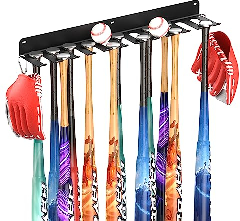 QBA Wandhalterung für Baseballschläger, 12 Zinken, robustes Stahl-Schlägerregal für 22 Schläger, Baseball-Softballschläger, Organizer auf Dugout-Zaun, Haus, Garage