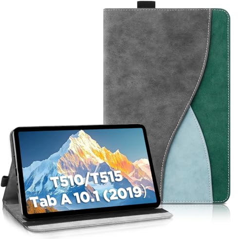 AsWant Hülle Kompatibel mit Samsung Galaxy Tab A 10.1 2019 SM-T510 T515 | Ultradünne Business Tricolor Tablette mit Portemonnaie und Standfunktion Galaxy Tab A hülle ,Dunkelgrau
