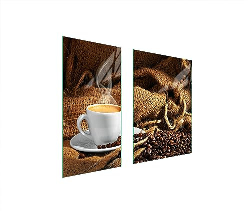 TMK ArtDeko Copri piano cottura induzione 75 x 52 cm copertura per piano cottura in vetroceramica 2 pezzi universale per piastre di cottura paraspruzzi tagliere in vetro temprato, Caffè