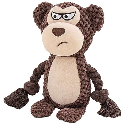 Hundespielzeug, Hund Quietschspielzeug, Plüsch Hunde Kauspielzeug, Affe | Brauner Baumwollseil Spielzeug, Interaktives Plüschtier Spielzeug mit Knitterpapier für Welpen, Kleine, Mittlere Hunde