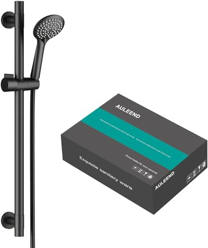 AULEEND Shower Slide Bar Handheld Shower Head with Hose, 5-Function Hand Shower with Wall Mount，Adjustable Height Shower Head (Matte Black)