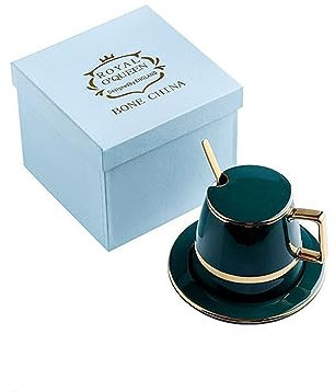 EALLEN Tazzine da caffè Set di Tazze da caffè in Ceramica con Coperchio, Cucchiaio, Confezione Regalo, Tazze, tè al Latte, Acqua Verde