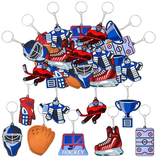 MEIYIFAN 36 Pcs Eishockey Schlüsselanhänger,Sport Schlüsselanhänger für Kindergeburtstag Party Supplies Schule Sport Belohnung Sport Party Favors