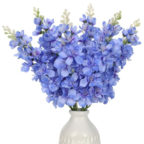 Briful 6er-Set Künstliche Rittersporn Delphinium Blaue Kunstblumen Wie Echt Dekoblumen Frühlingsblumen Kunstzweige für Home Frühling Dekoration