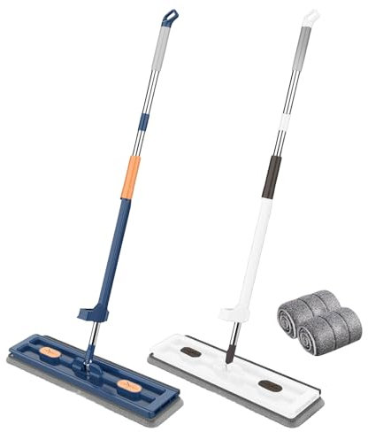 Serpillière Seau Essoreur,Grande Vadrouille Plate, Vadrouille Rotative À 360 ° avec Grattoir Déshydratant Et 2 Tampons en Microfibre Lavables, Vadrouille Humide Et Sèche pour Le Nettoyage des Sols