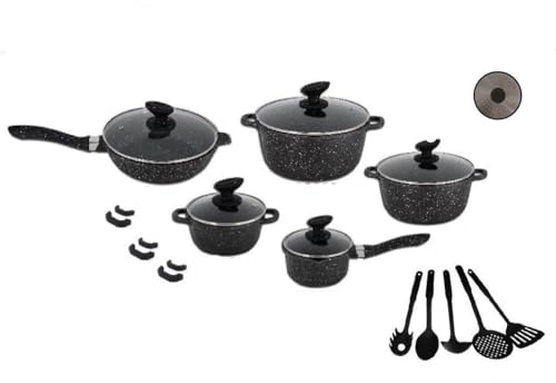 Batteria Pentole Induzione 21 PZ Casseruole Coperchi Mestoli Bollilatte Padella