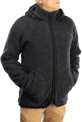 Perfect Wool - Chaqueta clásica con capucha en lana merino - Negra, 100% lana merino, para hombre y niño - Sudadera con cremallera - Ideal para otoño - Talla L