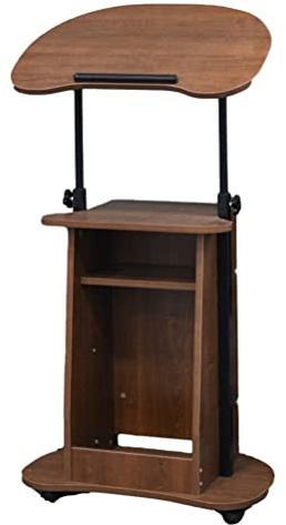 Mobiler Rollender Laptop-Stehschreibtisch, Vielseitig Einsetzbar, Höhenverstellbar, Notebook-Ständer, Rednerpult Mit Ablagefach Für Arbeitszimmer, Schlafzimmer, Wohnzimmer (Braun)
