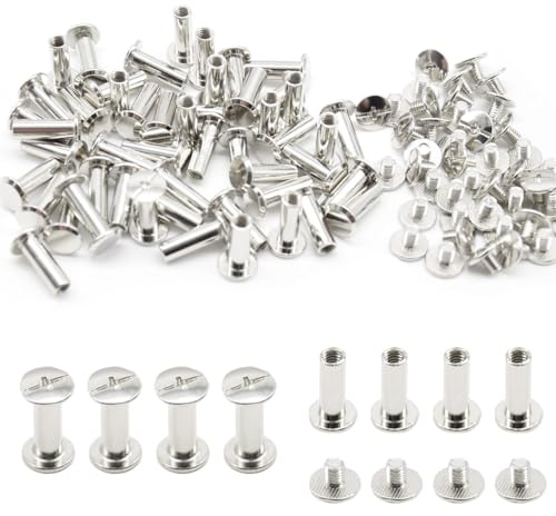 Hocansen 50 Set Chicago Screws M5x15mm Leather Screw Nail Rivet Chicago Bolts Button Metal Binding Screws Posts Round Flat Head Stud Screw for Leather Craft and Bookbinding (M5*15mm/ZBD)