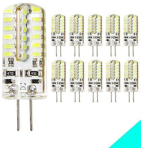 Bombillas LED G4 4W Blanco Frío 6000K, Sin Parpadeo No Regulables, 30W Halógeno Equivalente, DC 12V G4 Luces LED, Lámparas LED G4 Ángulo de haz de 360° 48 SMD 3014 Ahorro de Energía (10 piezas)