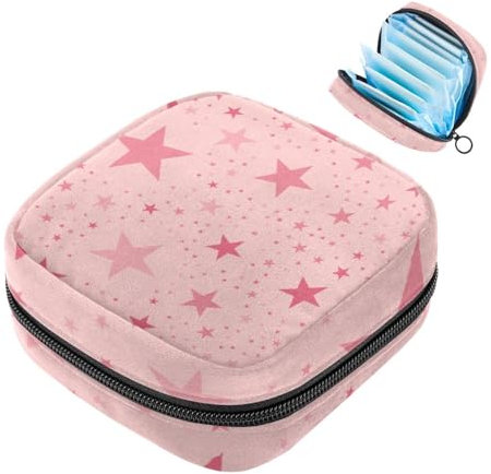Star Pink Damenbinden Aufbewahrungstasche, große Menstruationstassentasche mit Reißverschluss, Periodeneinlagen-Tasche, Aufbewahrung, Slipeinlagen, Tampons für Mädchen und Frauen