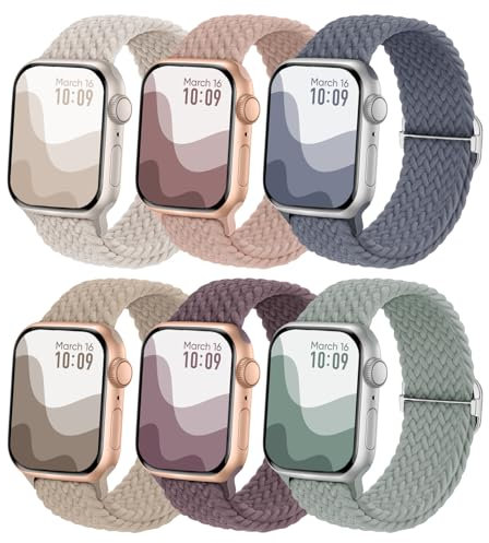 Joehwerr 6 Pack Braided Band Compatible with Apple Watch Straps 41mm 45mm 46mm 49mm 44mm 40mm 42mm 38mm for Men Women, Elastic Braided Strap Band for iWatch Ultra3, Series 11 10 9 8 7 6 5 4 SE3
