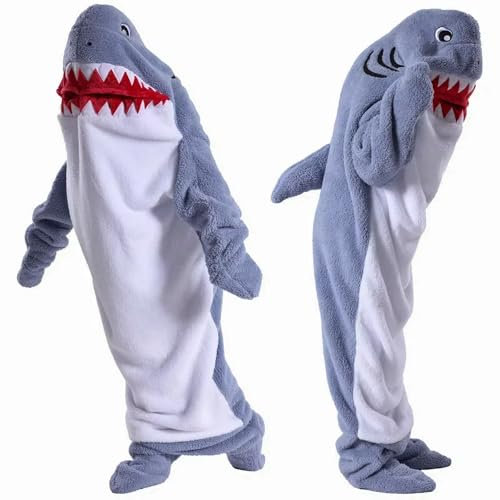 Shark Blanket Onesie for Adult Kid, Soft Comfortable Wearable Blanket Hoodie, Funny Shark Costume Sleeping Bag Gifts for Women Men