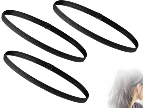Lhbwhiz 3 Stück Haarband,Herren Damen Jungs Kinder Sport Stirnband,rutschfeste Elastisches Stirn Hair Band,Antirutsch Dünn Schweißband,Zum Joggen,Yoga,Laufen,Fußball(Schwarz)