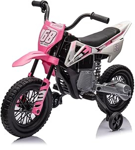 ATAA Nuka elektrisk motorcykel 12 V, rosa -Moto batteridriven 12 volt för barn, Enduro, Barns Moto Cross med musik, Bluetooth och 2 30 w motorer