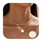 LOLIAS 2 Stück Kette Gold Damen Layering Halskette 18k Vergoldet Wasserfest CZ Münze Anhänger Goldene Schmuck