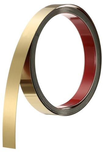 QUARKZMAN Baguette de Finition Murale en Acier Inoxydable, 10 Pieds x 0,78 Pouce, Baguette Métallique à Coller, Baguette de Miroir Auto-Adhésive pour Mur, Plafond, Or Brossé