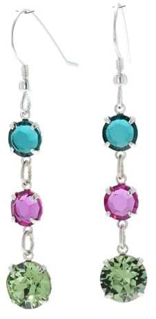 Pewterhooter Crystal Drop Earrings 925 Sterling Silver (Emerald)