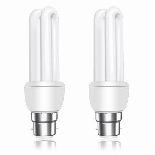 Akynite B22 Energy Saving Bulb 11W, Warm White 2700k, B22d Bayonet Cap, 2U CFL Low Energy Light Bulbs, BC Compact Fluorescent Stick Bulbs, 2pcs