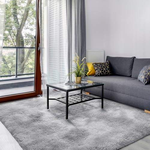 SOANNY Alfombra de Pelo Largo para Salón, Lavable Antideslizante y Suave, Gran Diseño Tie-Dye Shaggy para Dormitorio y Habitación Infantil, Tapete para Cama, 200x300 cm, Gris Claro