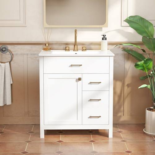RELAX4LIFE Mobile Sottolavabo per Bagno, Mobiletto da Bagno con Armadietto a Ante e 2 Cassetti, Lavandino in Ceramica, Stile Moderno, Mobile da Bagno, 76 x 46,5 x 86 cm