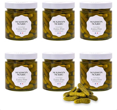 6 x French Cornichons, Fine French Gherkins In Tarragon, Mustard Seed Vinegar, Gourmet Pickles Ideal For Charcuterie, Cheeseboards, Sauces And More, Bulk Buy Of 6 x 210g Jars