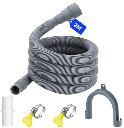 UZSUZZ Manguera Desague Lavadora 2m, Manguera de Desagüe Universal con Soporte Conector y Abrazadera, Tubo Desague Lavadora, Desague Lavadora para lavadora y lavavajillas (1.5/2 m)