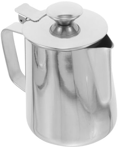 NUOBESTY Pichet à Lait en Acier Inoxydable 304 Robuste de 350 Ml avec Couvercle, Tasse à Café pour Mousse Riche, pour Usage Domestique Argenté