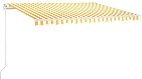 Markise Manuell Einziehbar 450x350 cm mit LED, Gelb & Weiß - Pulverbeschichtetes Aluminium & 100% Polyestergewebe mit PU-Beschichtung - Perfekt für Garten & Terrasse